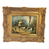 Oil Painting Panel HSP EDWARD WEBB Hunting Dog Forest