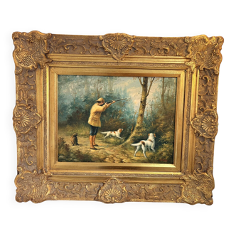 Oil Painting Panel HSP EDWARD WEBB Hunting Dog Forest