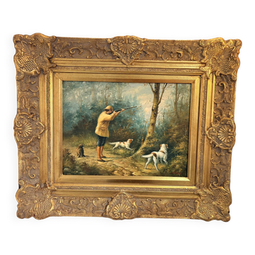 Oil Painting Panel HSP EDWARD WEBB Hunting Dog Forest
