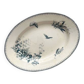 Oval ironstone dish flowers birds "Malaga" Petrus Regout