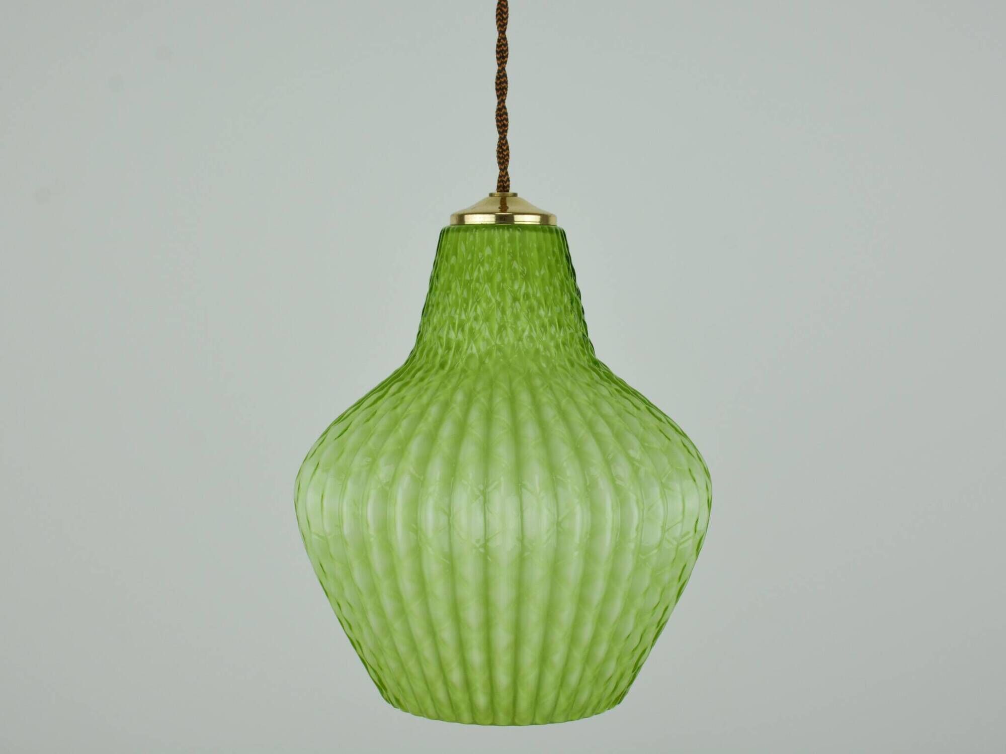 Old Rewired Green Textured Glass Pendant