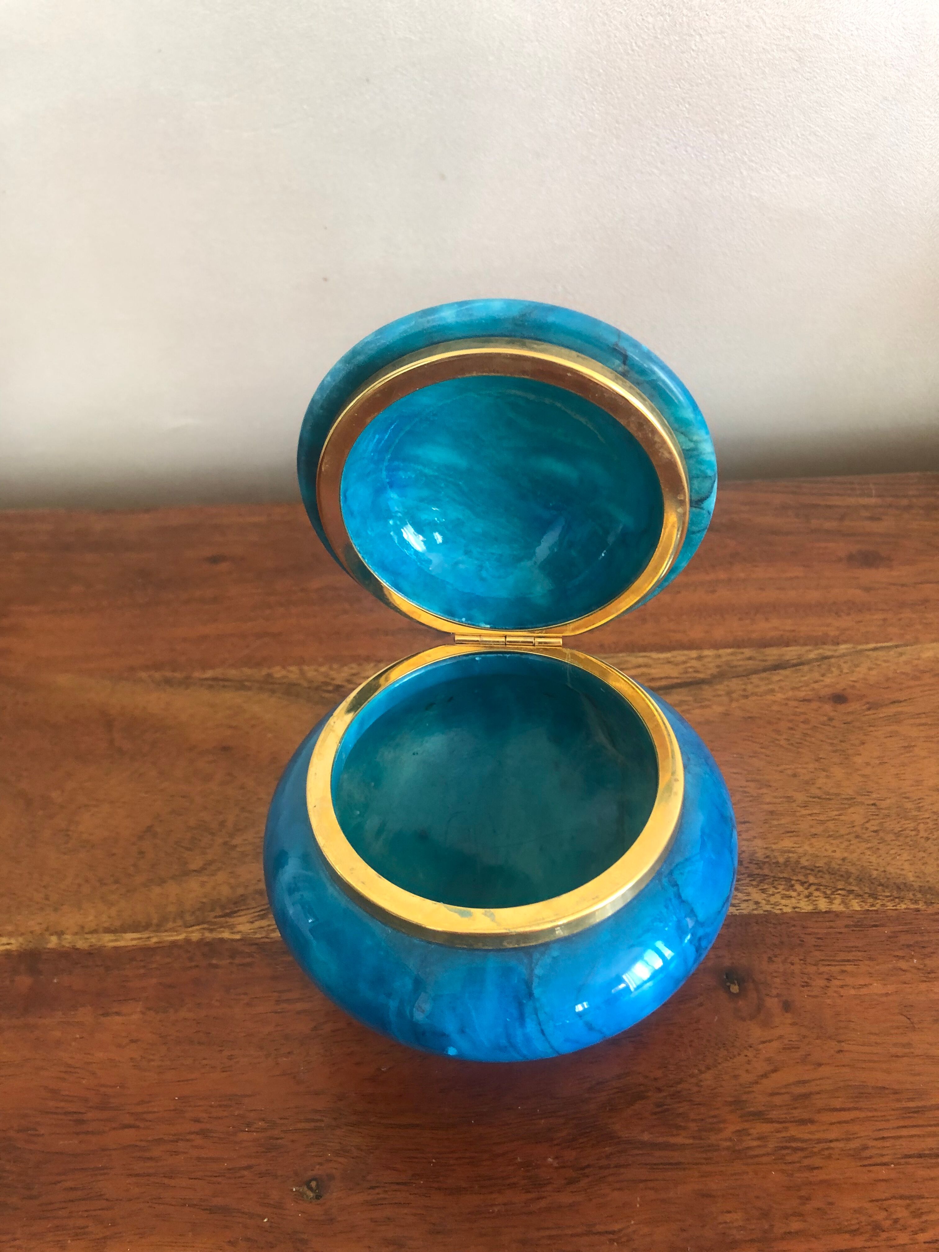 Blue alabaster box on lion's feet made in Italy