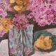 Peinture à l'huile française vintage d'hortensias signée C. Bardier, 1996