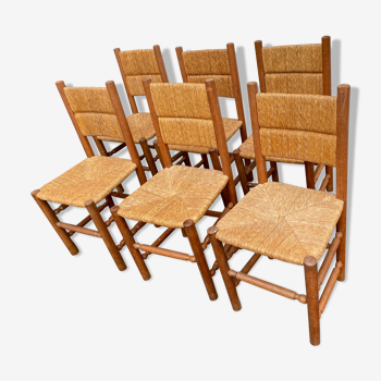 Suite de 6 chaises paillées années 70-80