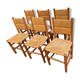 Suite de 6 chaises paillées années 70-80