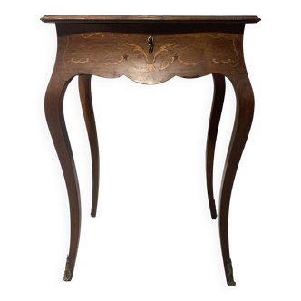 Louis XV style work table in marquetry wood, 20th century