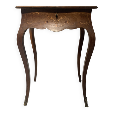 Louis XV style work table in marquetry wood, 20th century
