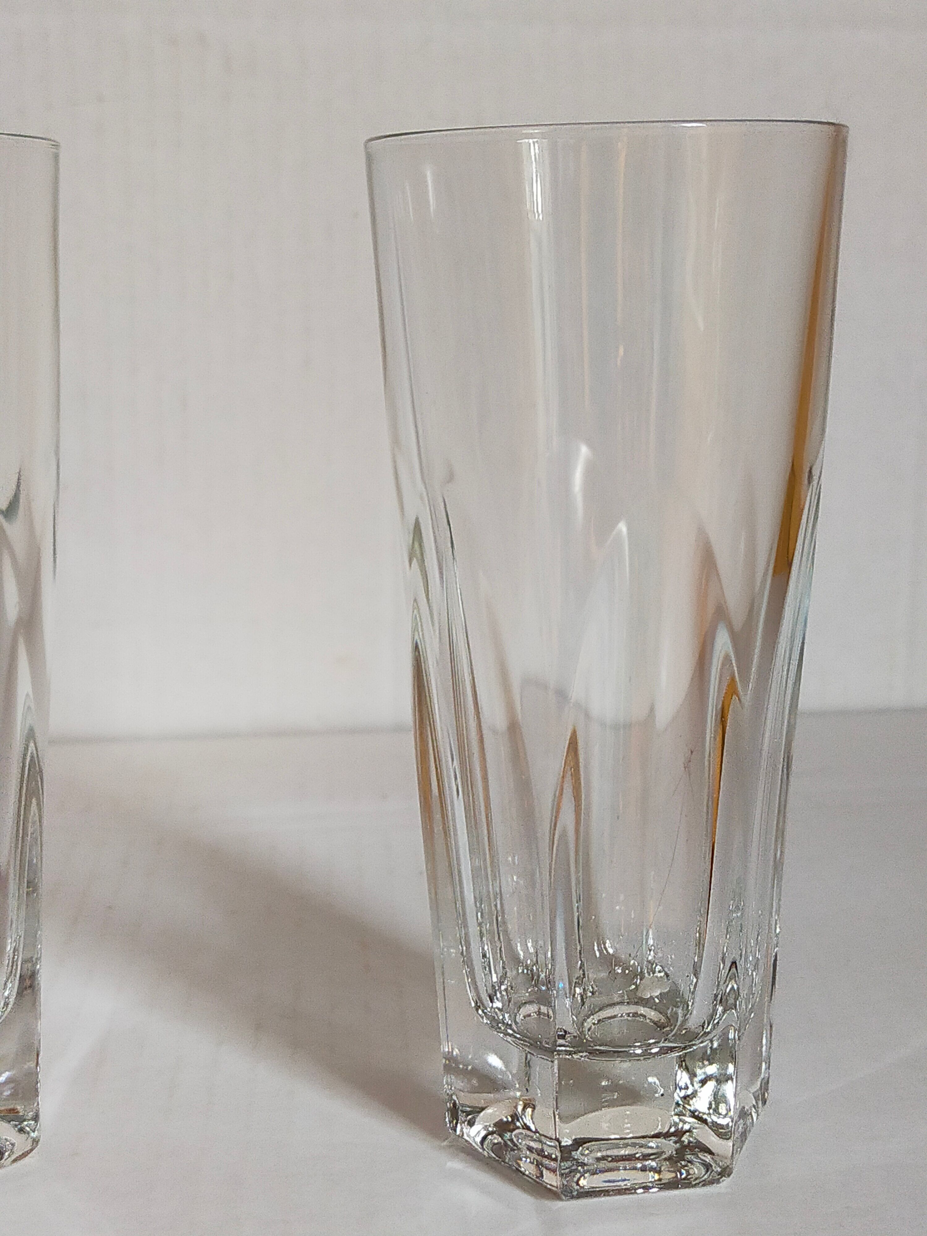 Six Art-Deco long drink glasses in crystal with cut sides