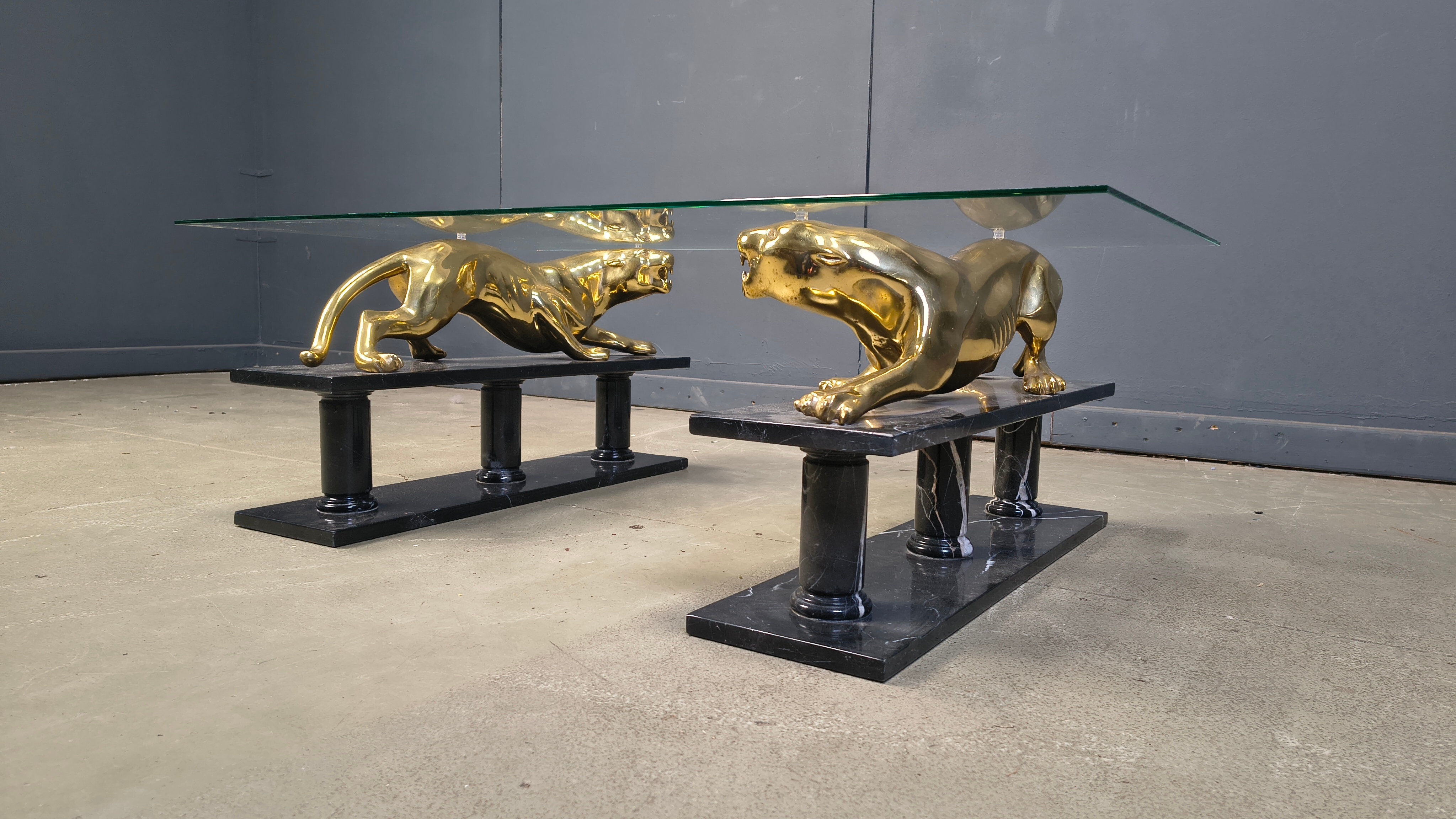Brass and marble jaguar coffee table, 1970s