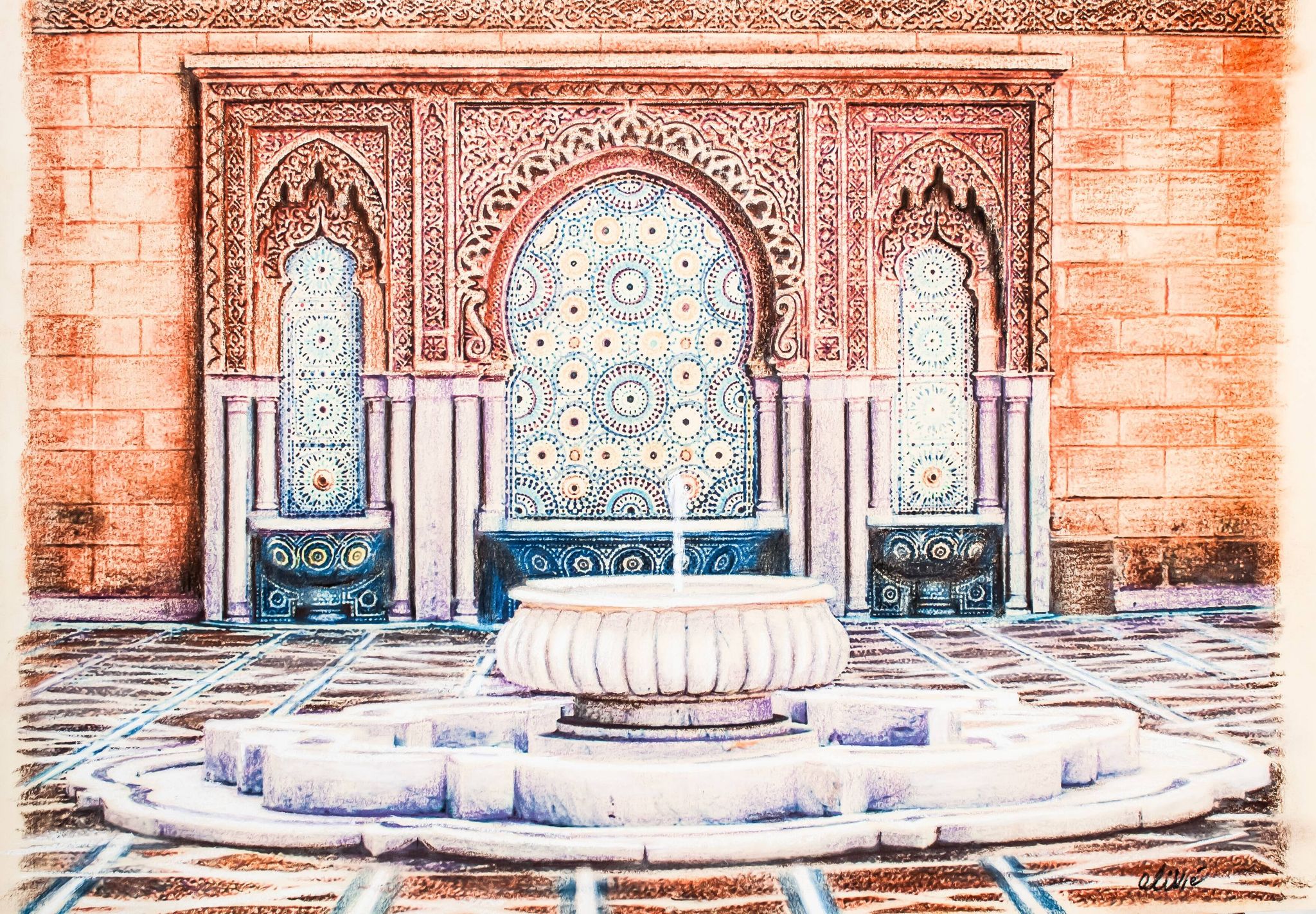 Dibujo. Painting. Arab source. Islamic art. Arab art. Arab architecture. Fuente.