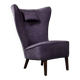Fauteuil à oreilles à dossier haut en chêne et tissu violet, style scandinave vintage des années 1950