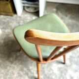 Baumann bistro chair in light wood and green skai, “Menuet” model