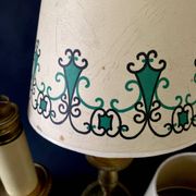 Pair of brass lamps, new 2M fabric cables, paper lampshades