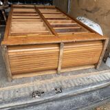 Double-column oak filing cabinet with curtains, 1950s.