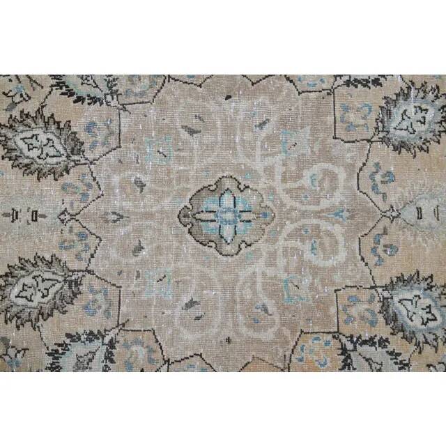 1970s Vintage Persian Handmade Wool Cotton Light Brown Area Rug 276x356