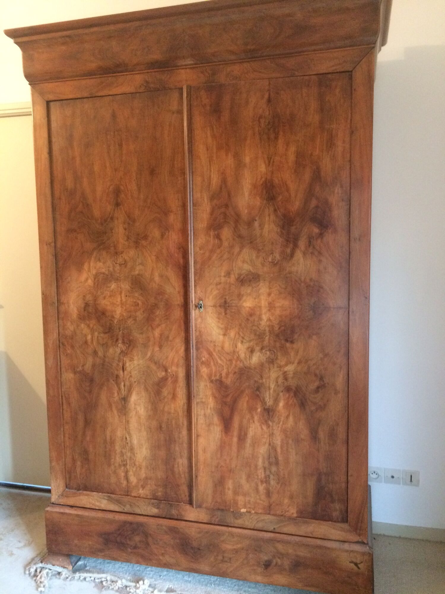 Louis Philippe solid walnut cabinet and walnut bramble veneer doors