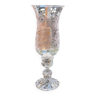 Baccarat crystal lantern with engraved foliage decoration.