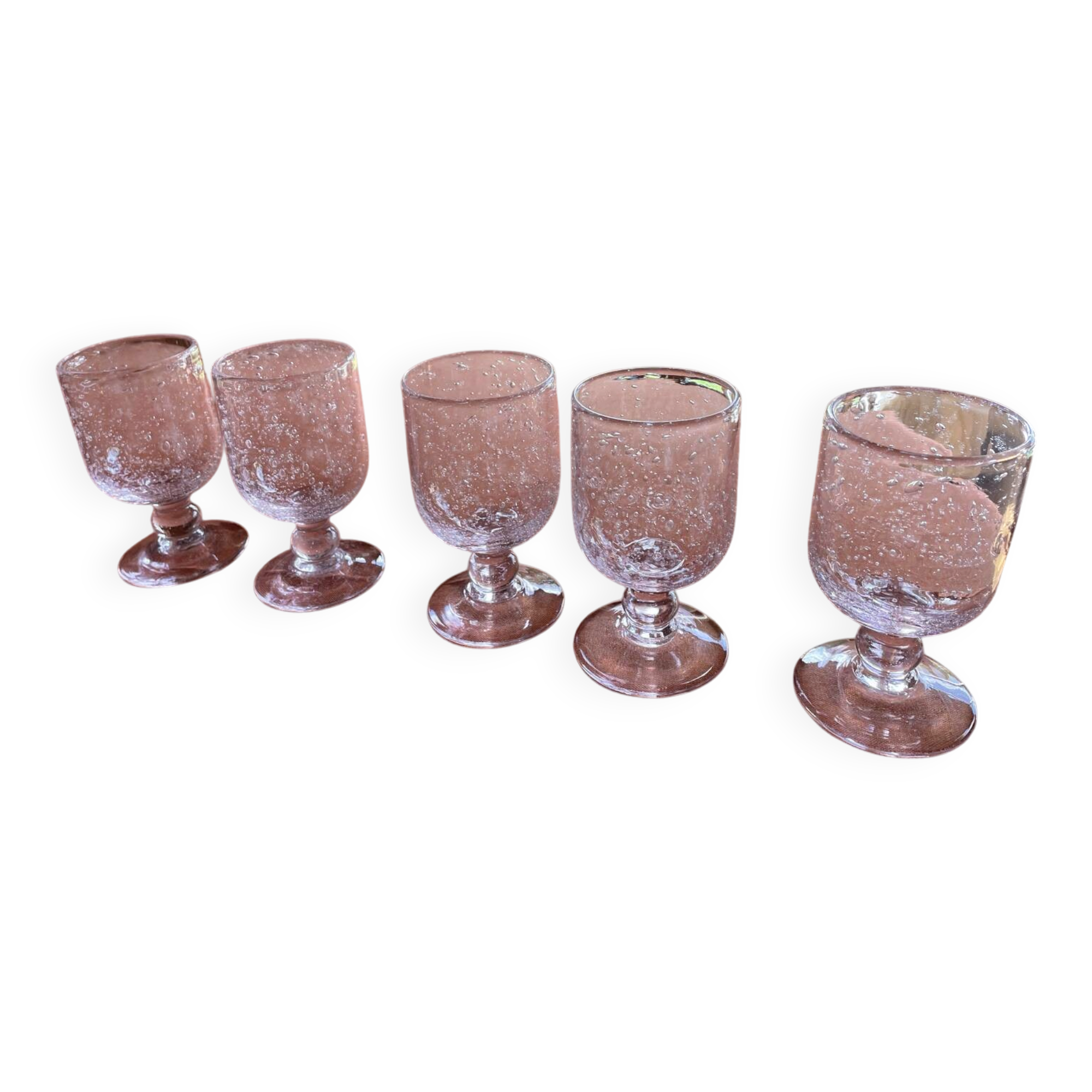 Set of 5 pink bubble glasses – Biot glassware – vintage** Pretty lo