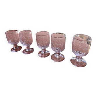 Set of 5 pink bubble glasses – Biot glassware – vintage** Pretty lo