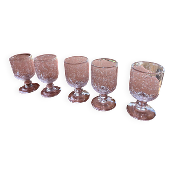 Set of 5 pink bubble glasses – Biot glassware – vintage** Pretty lo