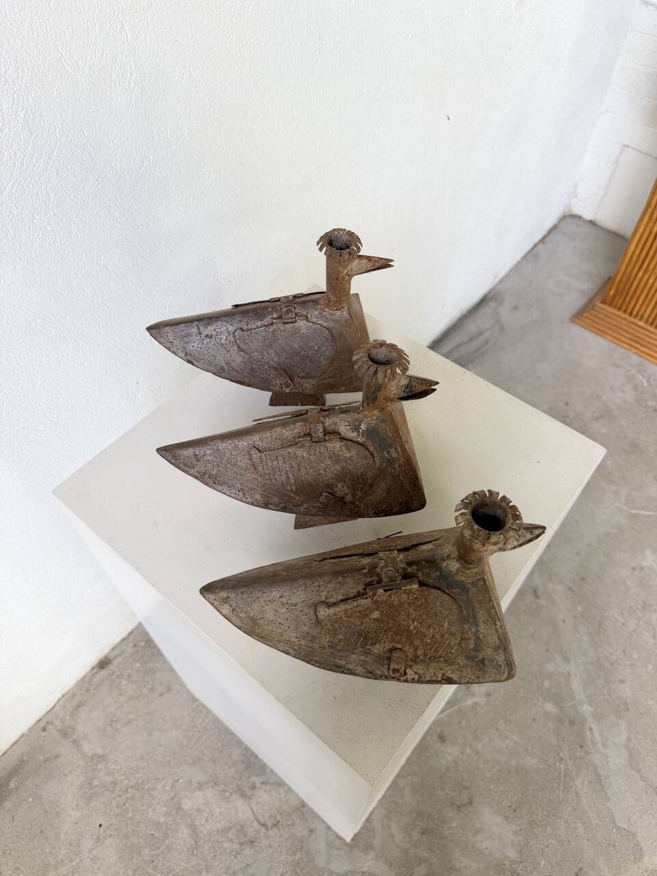 Series of three brutalist Folk Art candle holders