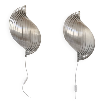 Paire d'appliques XL vintage en métal par Henri Mathieu, France 1970