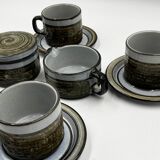 Set of 6 Steinzeug cups, milk jug and sugar bowl
