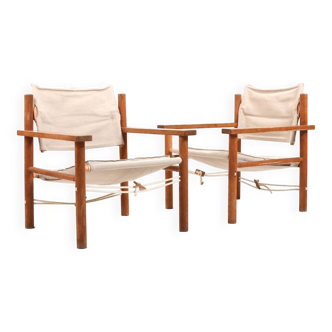 Pair of Danish Safari Easychairs in Oak 1960s