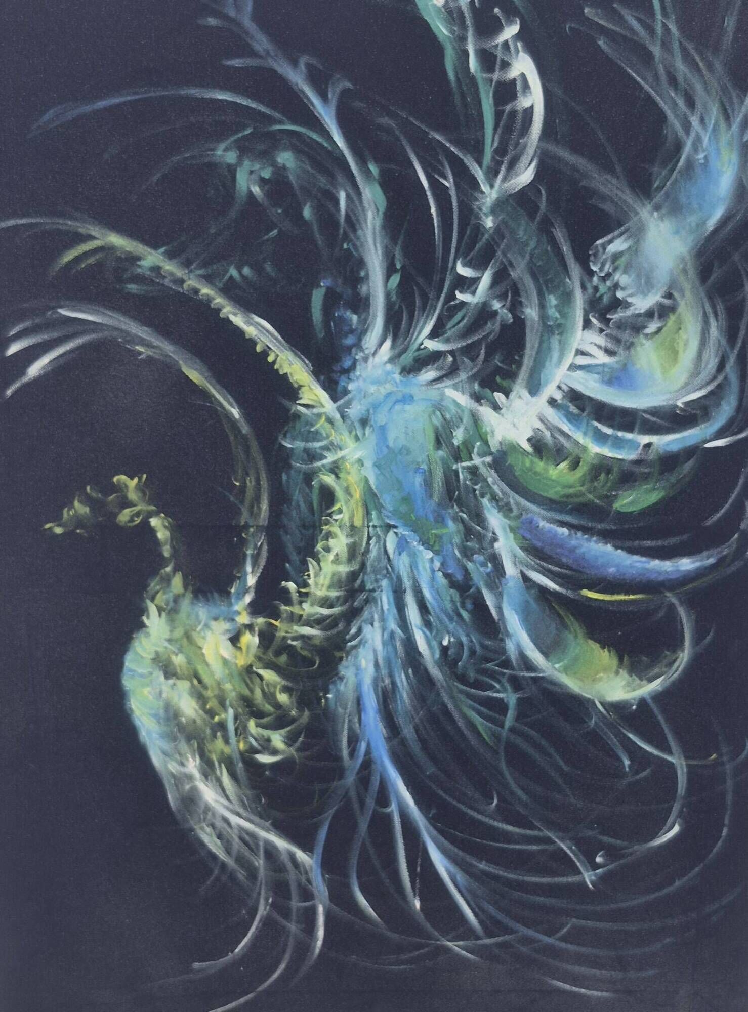 Painting on canvas depicting a phoenix, 1987