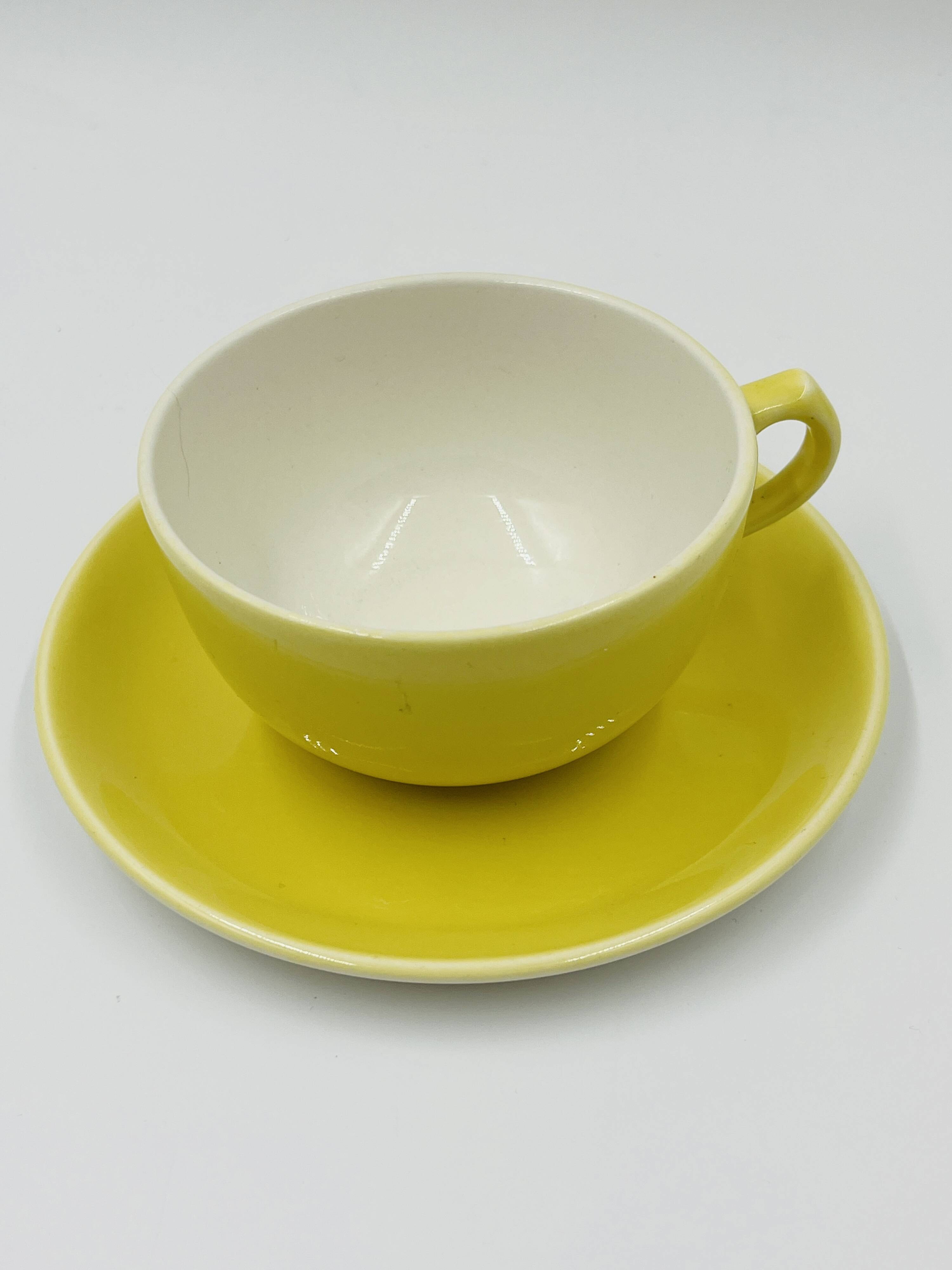 Set of 8 Vintage Boch Frères Yellow Cups and Saucers