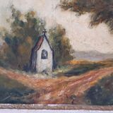 Tableau huile sur carton encadrée paysage vintage