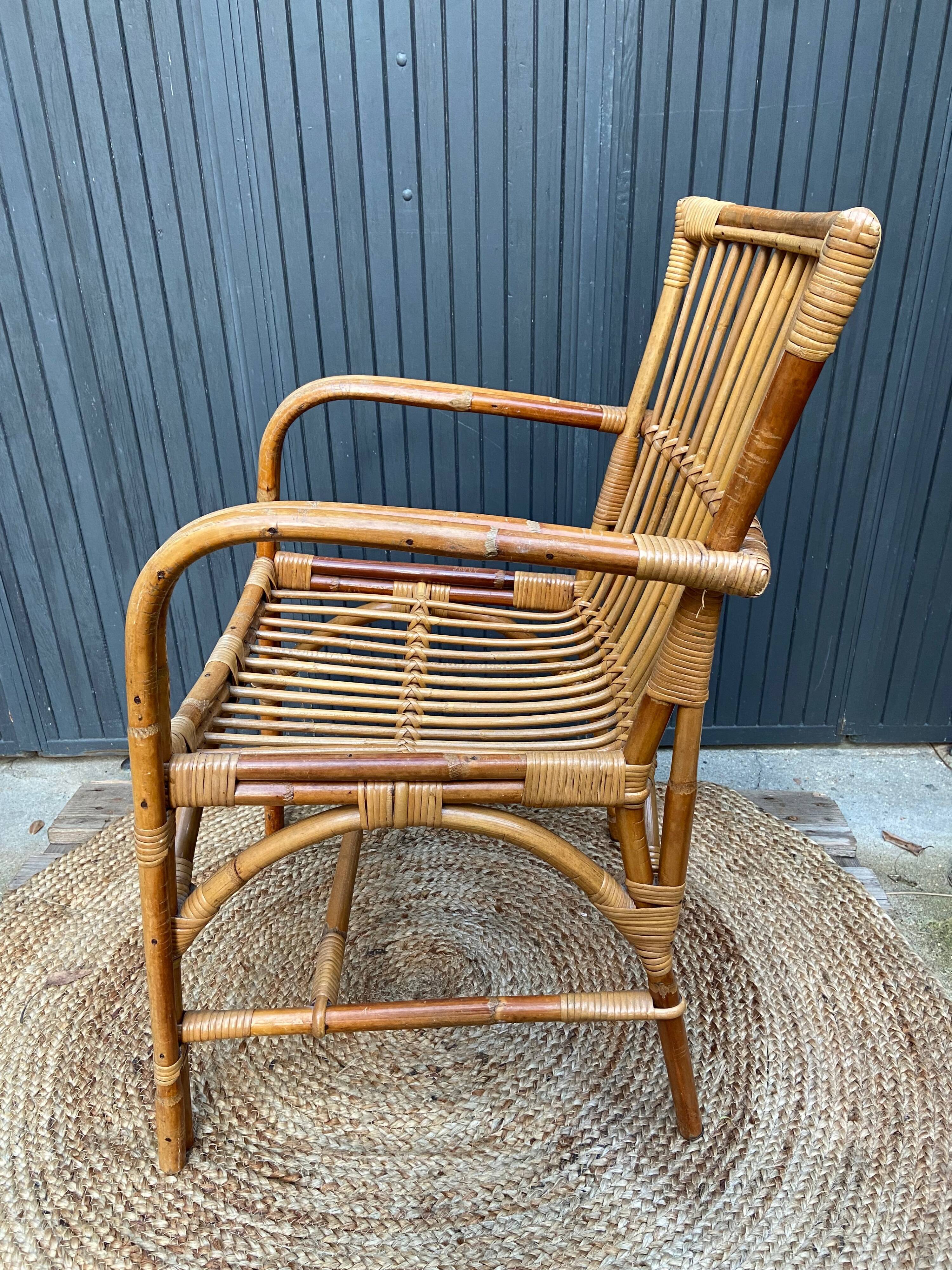 Fauteuil bambou et rotin vintage années 60