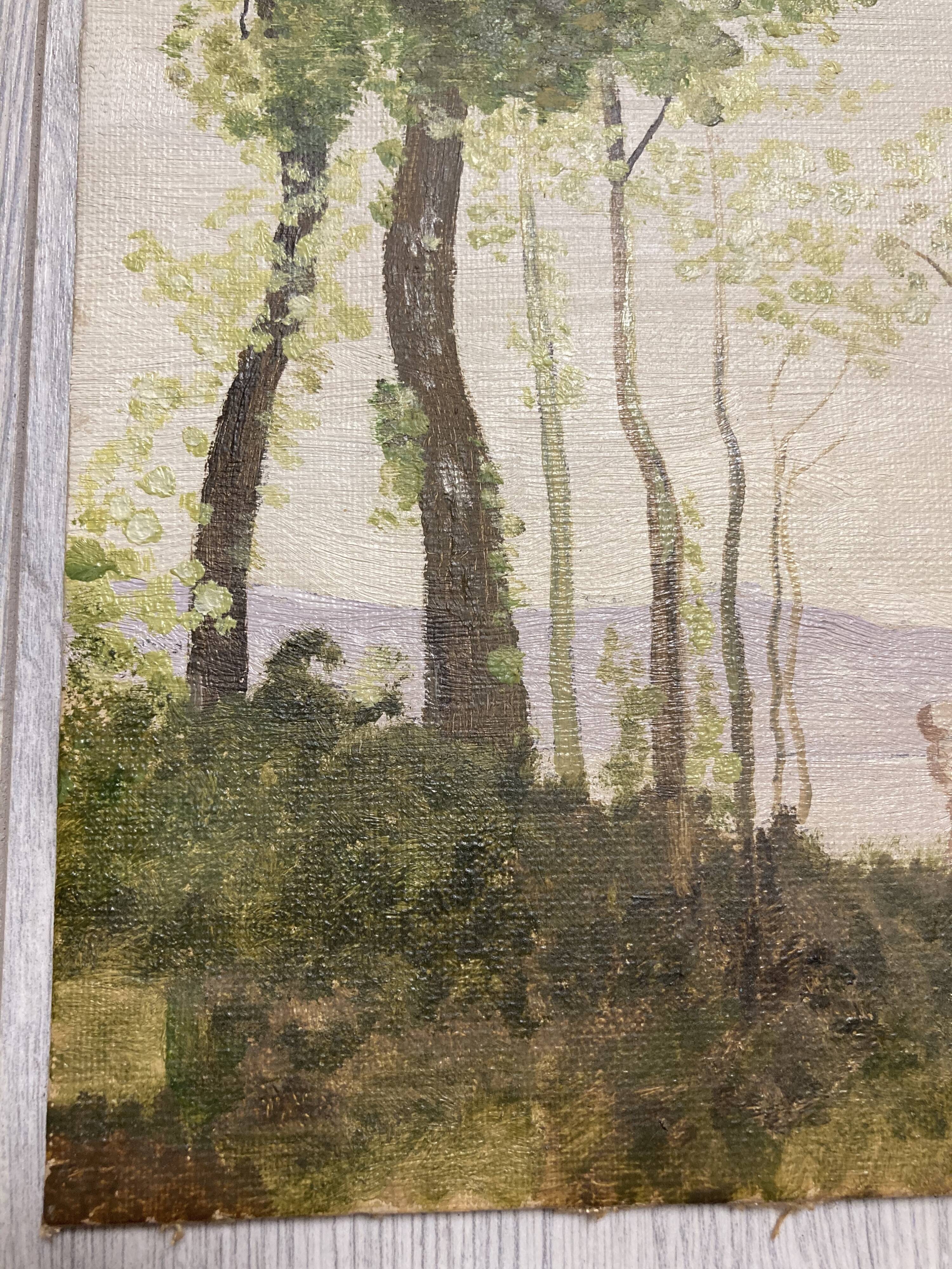 Oil on cardboard romantic landscape