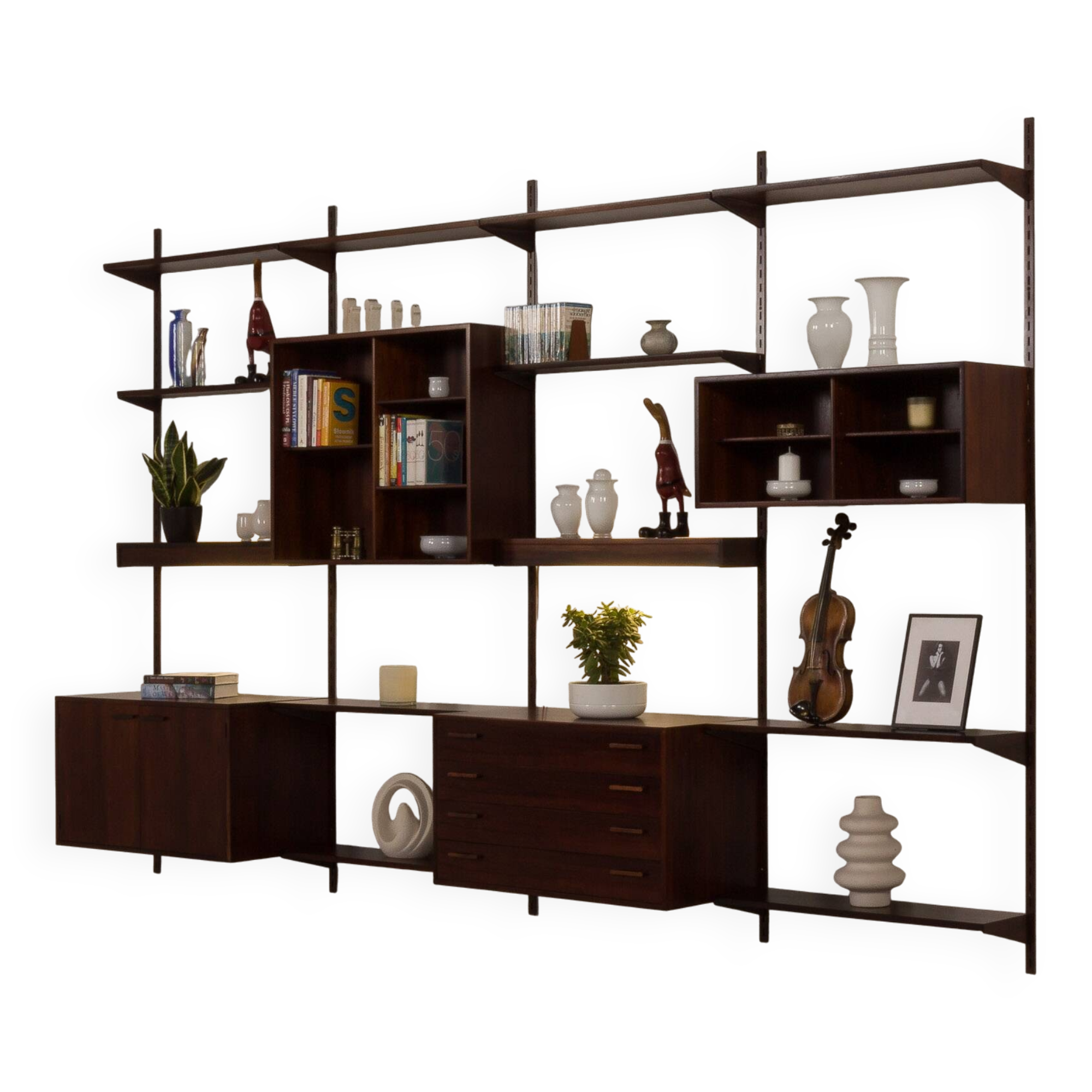 Kai Kristiansen rosewood wall unit with 2 lamps for FM Mobler, Denmark 1960s