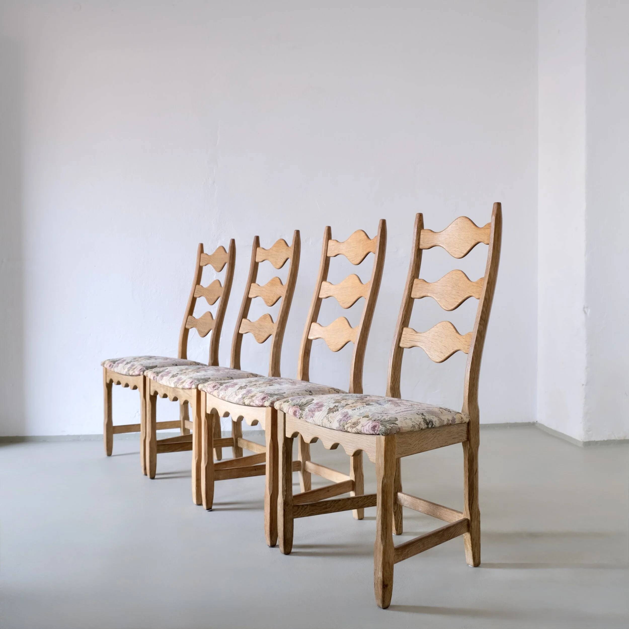 4 ladder back dining chairs by Henning Kjaernulf | Denmark | 1950s