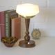 Art Deco Table Lamp | Vintage White Opaline Mushroom Glass | Restored Solid Wood | Fully Rewired | Bauhaus Style