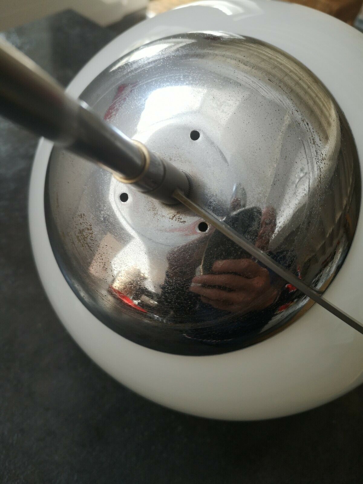 Old modernist suspension flat metal globe opaline period 1940