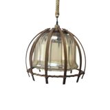 Vintage rattan pendant lamp with glass shade and cord accent