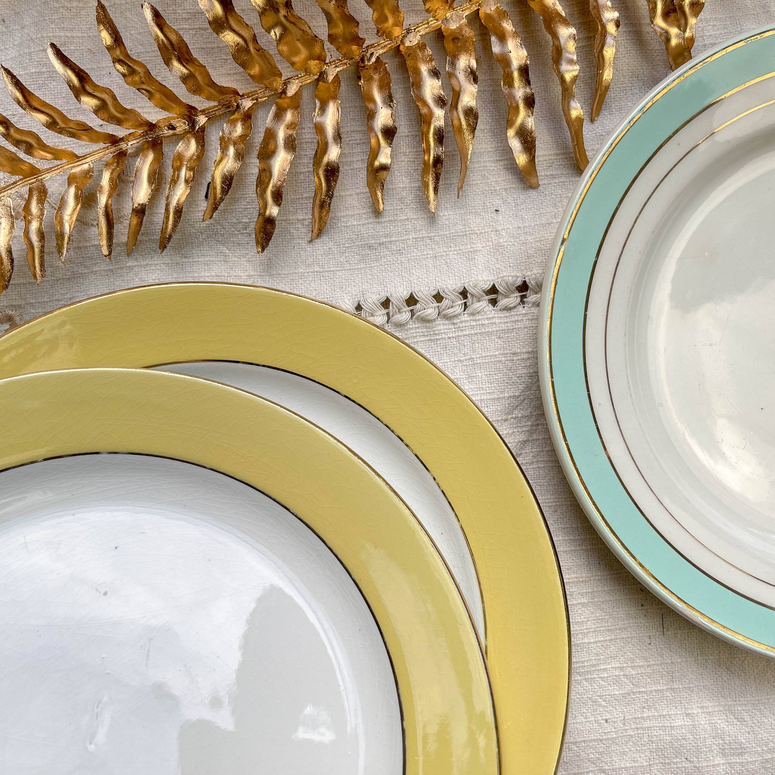 5 Small vintage mismatched yellow and green plates 1950