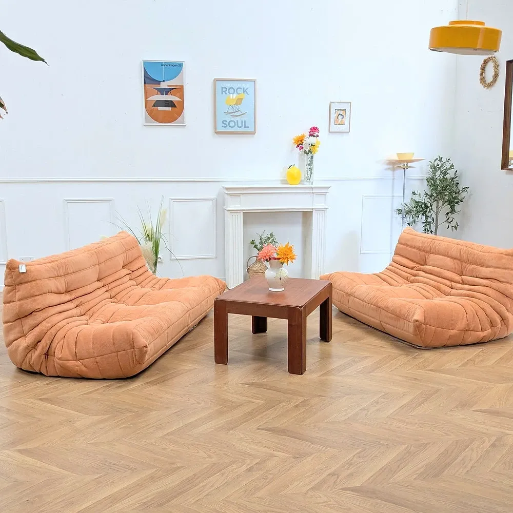 Togo apricot 2-seater and 3-seater sofa set Ligne Roset