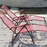 Pair of folding lounge chairs scoubidou vintage 60s