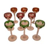 Series of 9 port glasses in cut and colored crystal, Saint-Louis, Bristol model