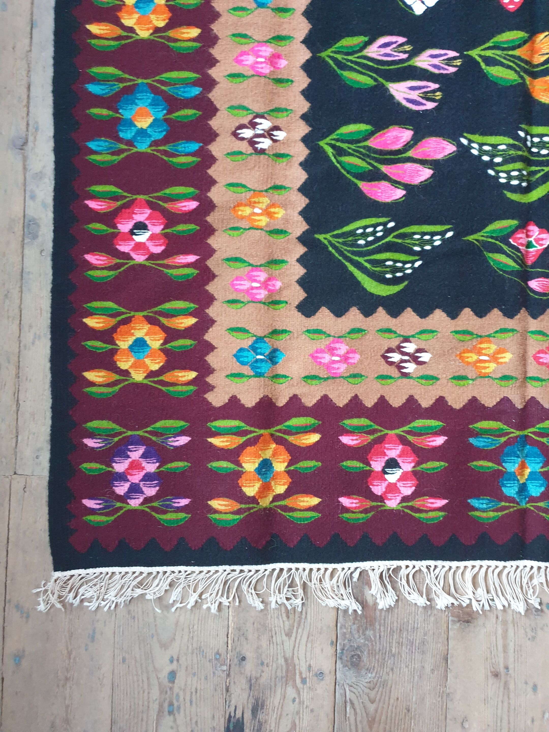 Tapis Oltenian floral, tissé à la main, Roumanie