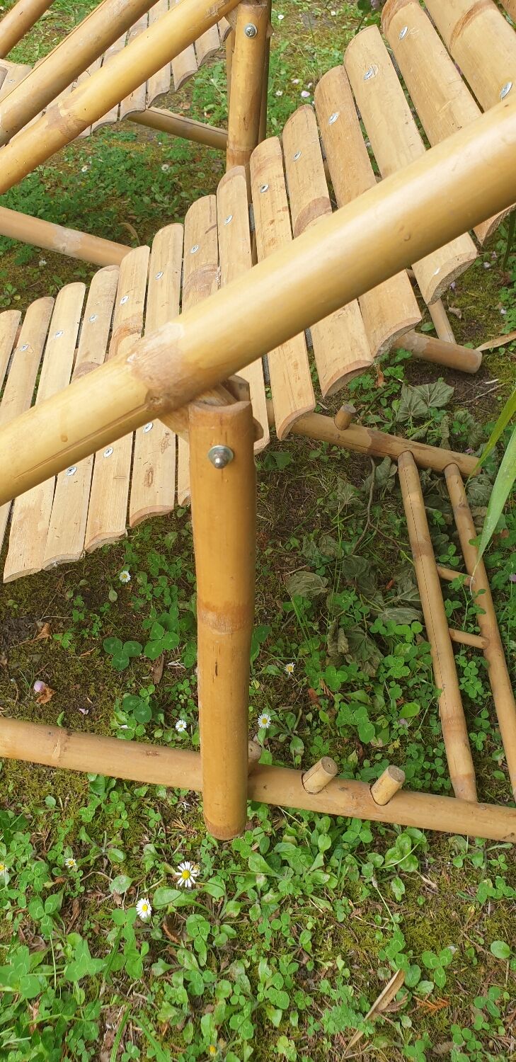 Paire de chaises longues en bambou, transats