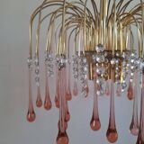 Lustre en cascade de grande taille en verre de Murano rose