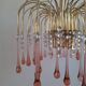 Lustre en cascade de grande taille en verre de Murano rose
