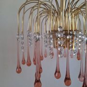 Lustre en cascade de grande taille en verre de Murano rose