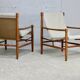 Olav Hodnebo, Suède, Circa 1960: paire de fauteuils scandinaves, toile, bois, corde et cuir.