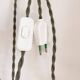 Wooden portable lamp with green cable