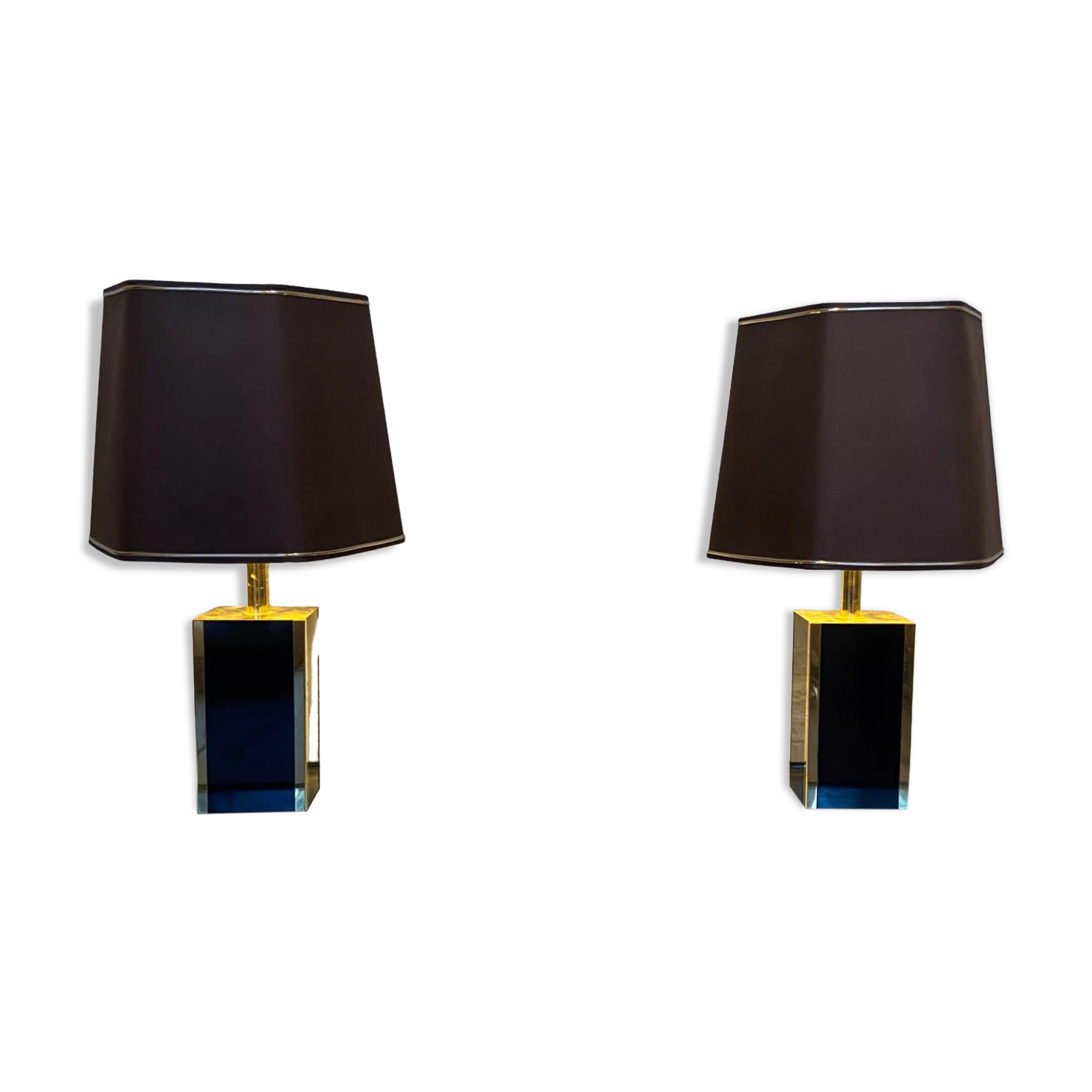 Pair of black and gold lacquered lamps, 1980s
